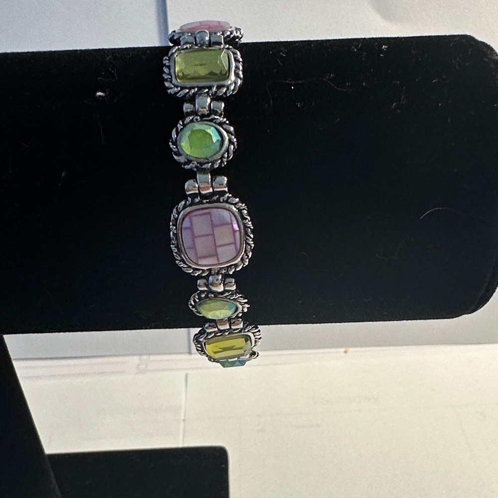 Lia Sophia Silver-Tone Bracelet with Pink and Lime Stones